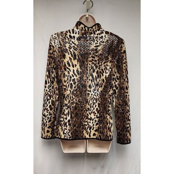 aDRESSing WOMAN Leopard Cheetah Animal Print Full Zip Shimmer Jacket Size M - Picture 7 of 11